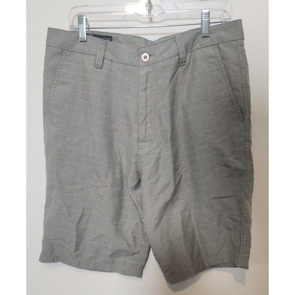 O'Neill‎ Walk Shorts Men's 32x10 Khaki Check Relaxed Fit Beach Flat Front Chino - Picture 1 of 7